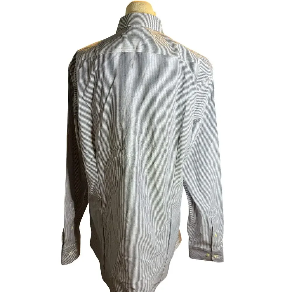Banana Republic Non-Iron Slim Fit Dress Shirt, Gray White Pinstripe, Men's Large